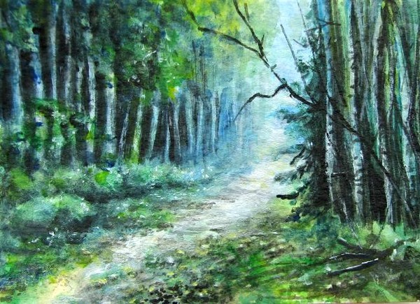 Wood calm aceo painting
