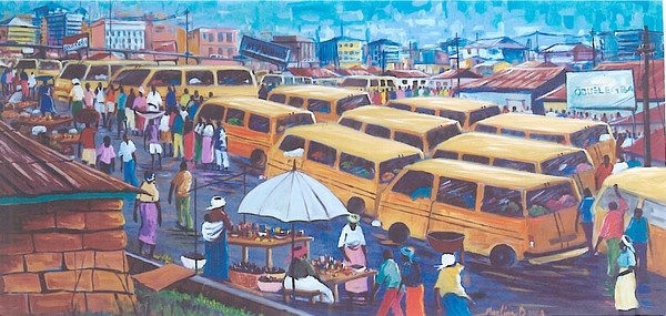 STREET SCENE.(lagos nigeria) OIL 50X100 cm