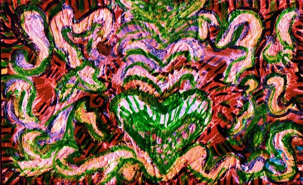 Colorful Hearts on Wood