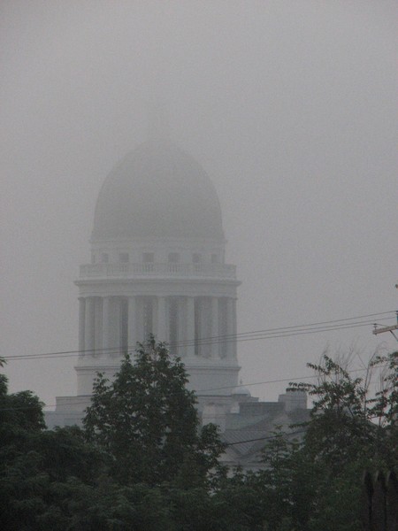 morning fog over the capital of maine