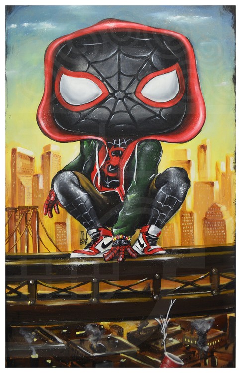 Miles Morales Spiderman by Jeremy Worst Acrylic Painting Marvel comics