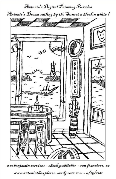 sunsetting by bar stool window - black n white