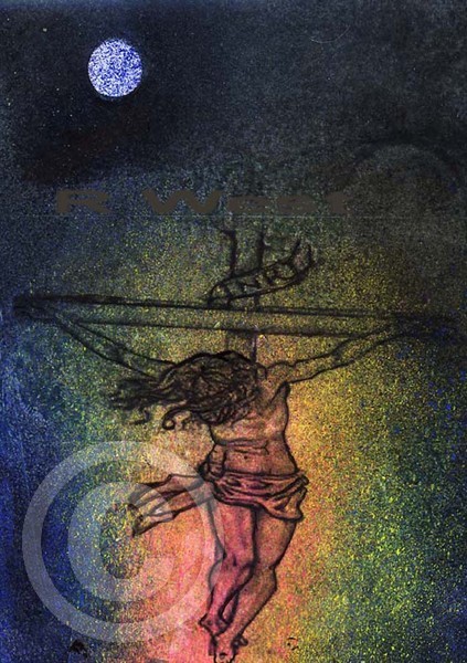 On the cross.