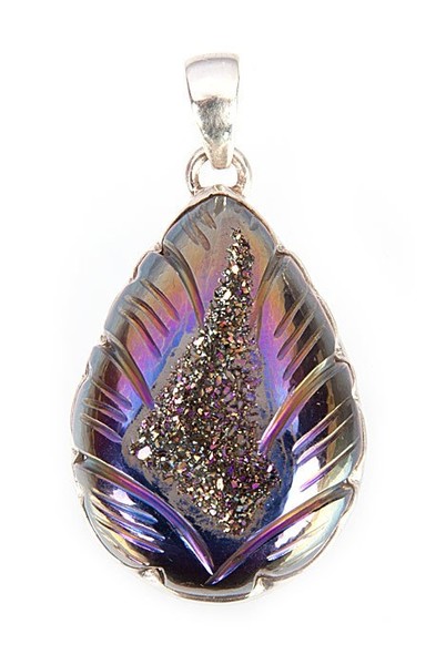 Handmade Carved Window Druzy Pendant