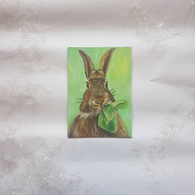 brown rabbit in acrylics on small canvas 2019 (angle 3)