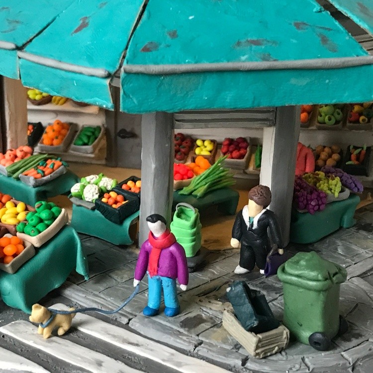 Rue de Buci in Paris, plasticine, carboard, 25x17,5x12 cm 