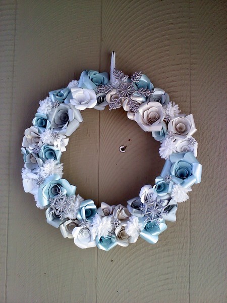 Paper flowers winter wreath
