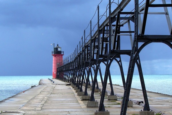 Lighthouse and Storm Over Lake Michigan