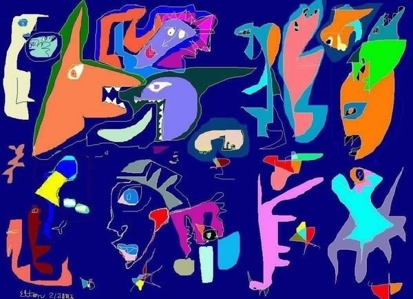 VIOLENT BLUE & RED--aka==POLITICAL DEBATE--and or--MOB RAMPAGE.(c) 2002 elton houck
