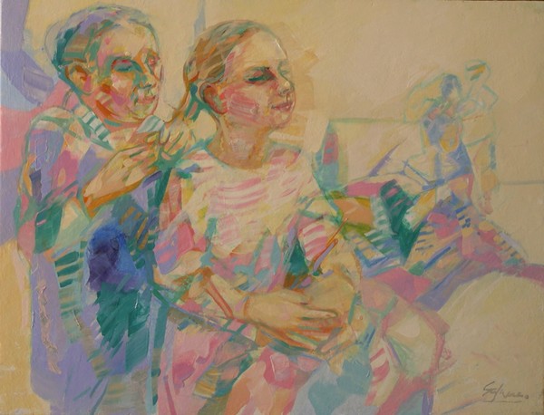 Combing by her grandmother