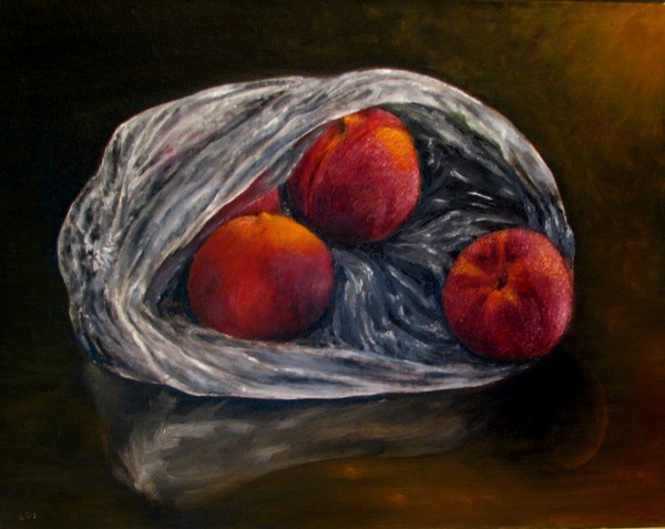 Bag of peaches oil painting