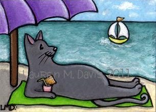 Cat ACEO ATC Original Art Painting Lauren Davis