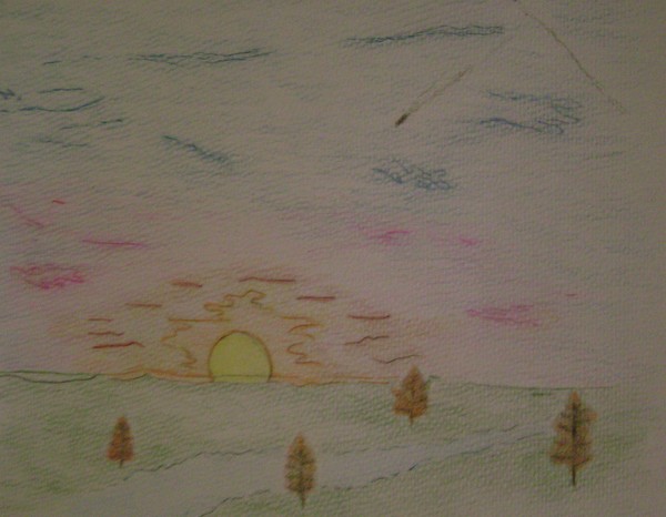 Setting Sun with River plus Trees