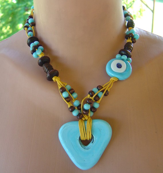Blue and Brown Necklace with Evileye