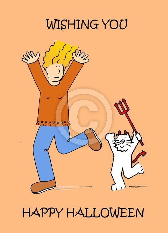 Happy Halloween, Cartoon Cat in Outfit.