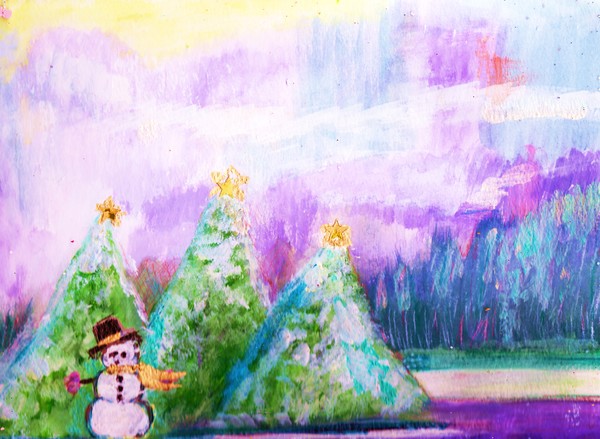 Little Snowman with Trees and Sky