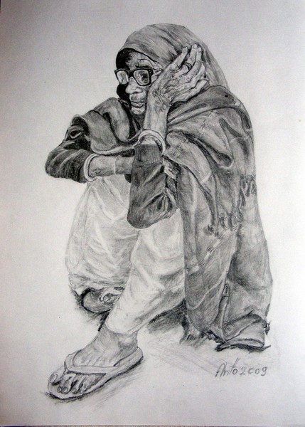 Old woman thinking