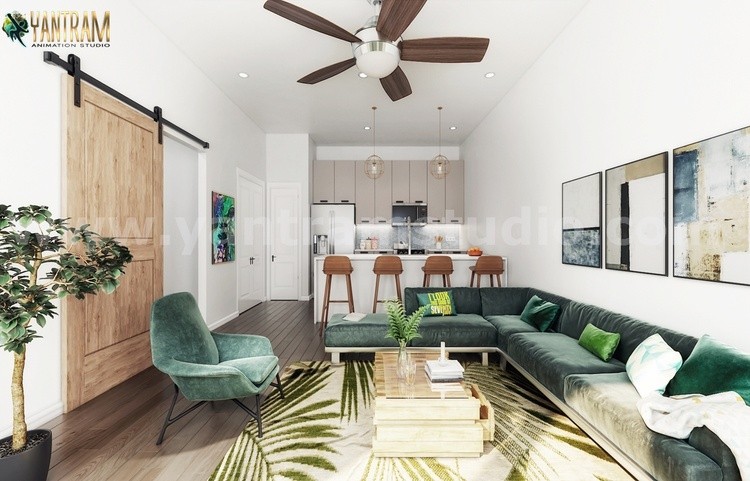 3d Interior Design of Gorgeous Living Room by Yantram Architectural Rendering Studio - Philadelphia,
