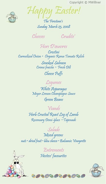 Place Setting Easter Dinner Menu