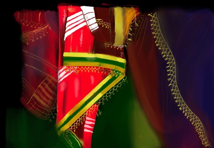 A row of colorful sarees
