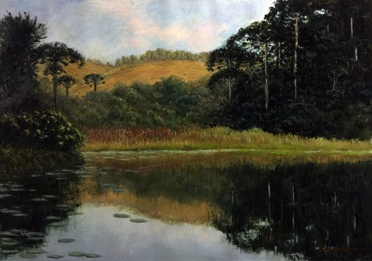Araucarias - Oleo sobre Tela 19 x 27 cm - 2021 - Estudo com a orientacao ale-Reider via EAD por Plei