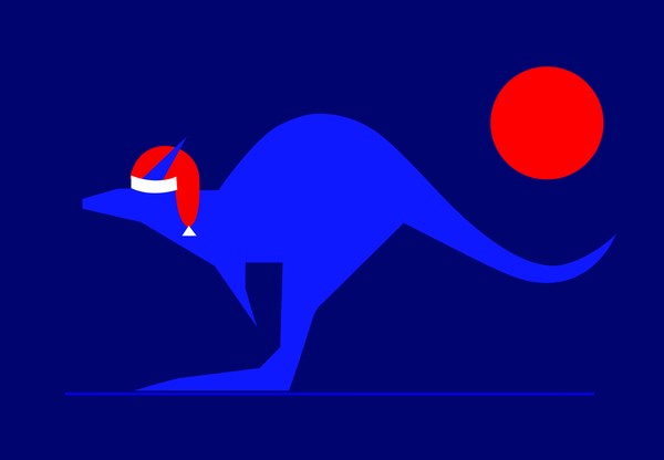 Blue Kangaroo wishes you a Merry Christmas on dark blue