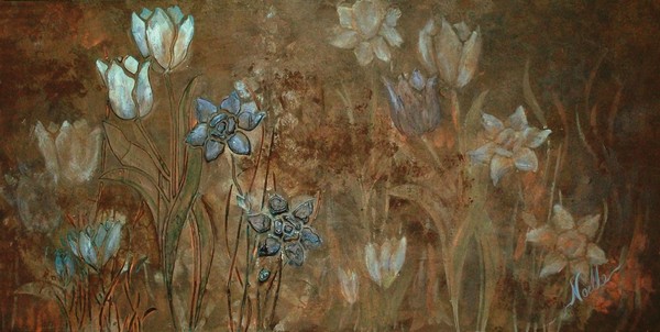 3D floral - blues and browns III