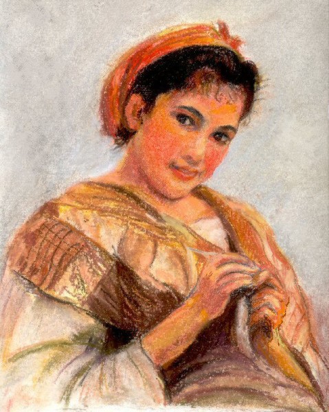 Girl crochetting. 