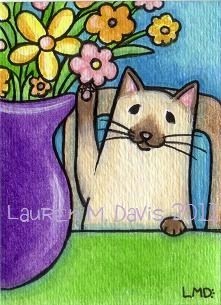 Cat ACEO ATC Original TINY Art Painting LAUREN