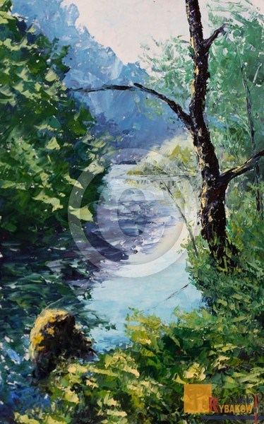 new seascape oil painting for SALE LONELY RIVER