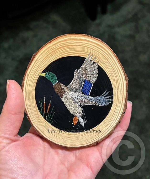 Mallard Drake Pointillism Wood Slice