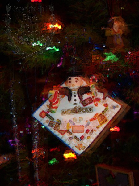Christmas tree, ornaments, tinsel & colorful light