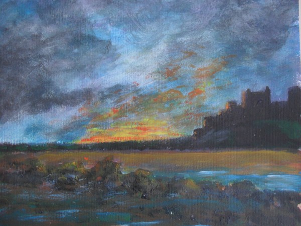 sunset over castle