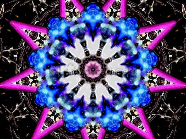 Blue & Pink Spiky Star Kaleidoscope Mandala