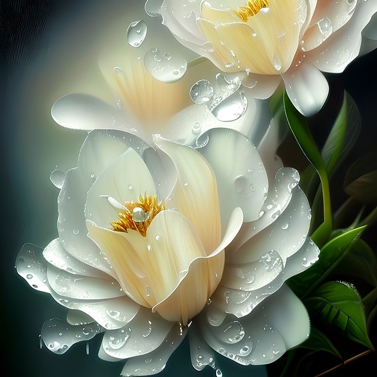 White blossoms and water drops