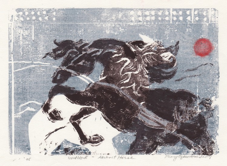 Horse and red sun