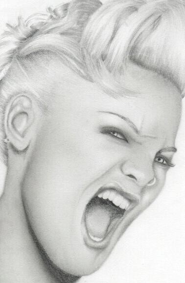 pink portrait in graphite 