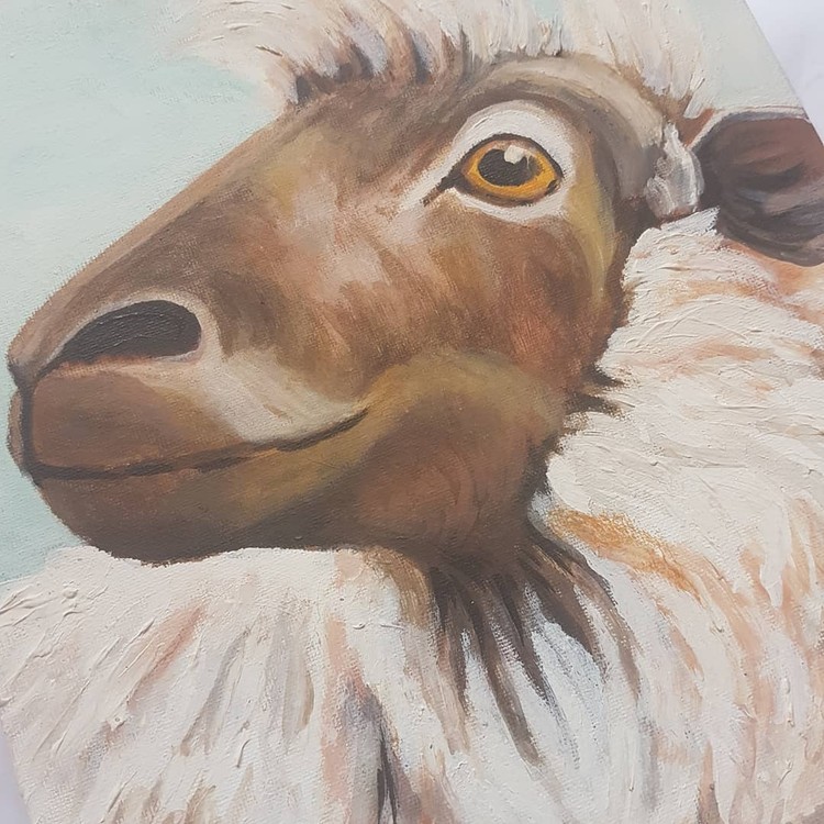sheep in acrylics on medium canvas board 2019 (angle 3)