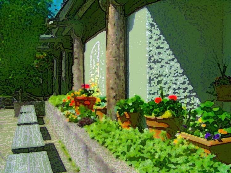 1001283 COLOR PENCIL DRAWING OF LAKE MC DONALD LODGE