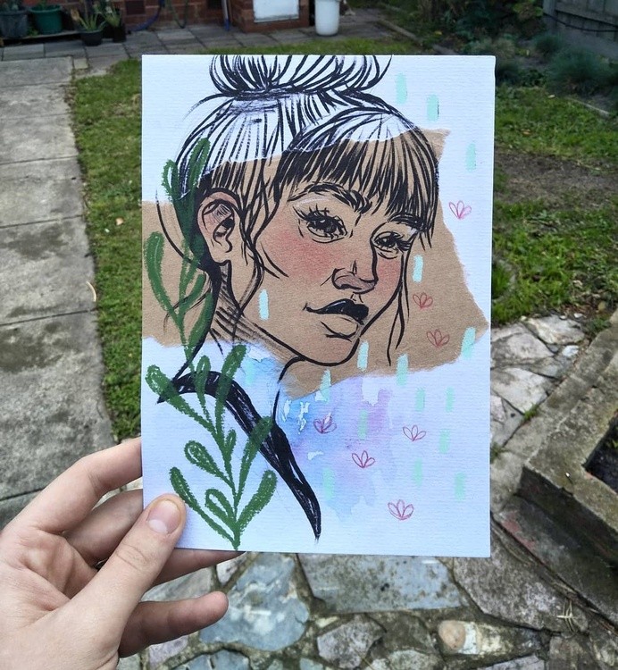 love a good fringe  portraitportraitDrawingsketchmixedmediamultimediacollageartartworkoilpastelinkdr