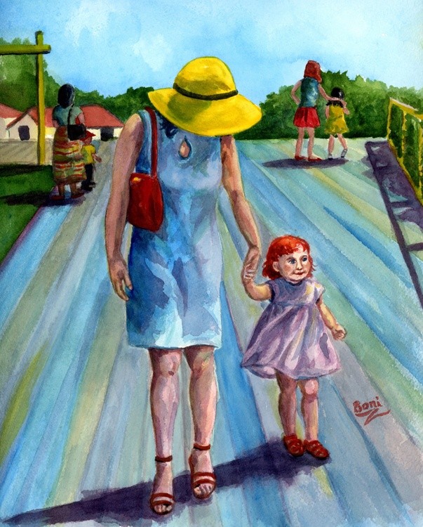 Moms and Kids on the Boardwalk