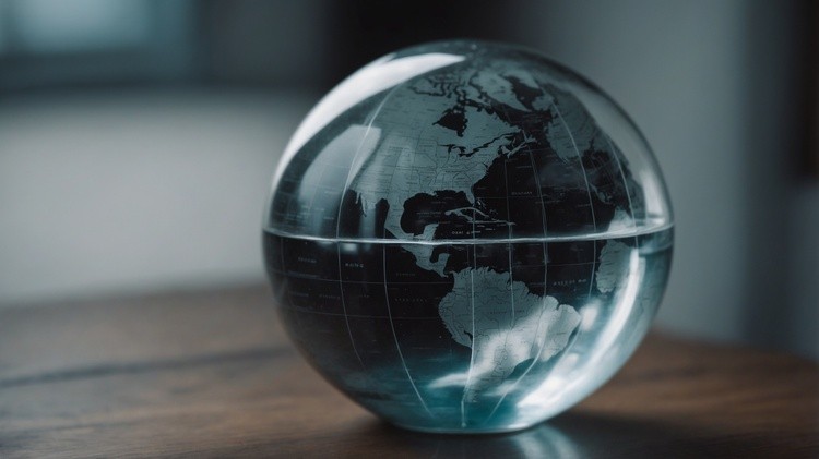 World Map Crystal Sphere Art Piece