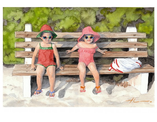 beach twins watercolor painting theuer