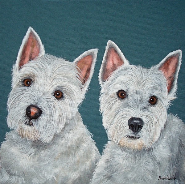 Commission Pet Portrait Painting 2 Pets Life Like