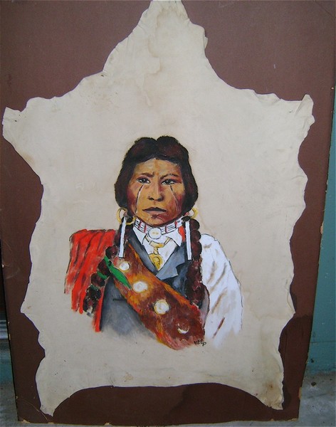 INDIAN PORTRAIT ON LEATHER CHAMOISE