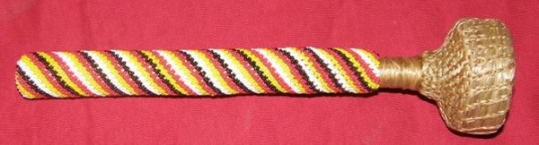 beaded sweetgrass and sinew rattle