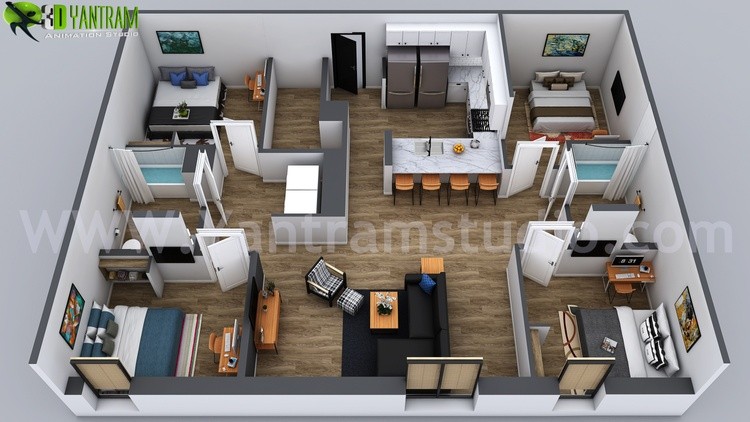 3D Floor Plan Design Services of  Apartment in New York by 3D Architectural Visualisation Studio
