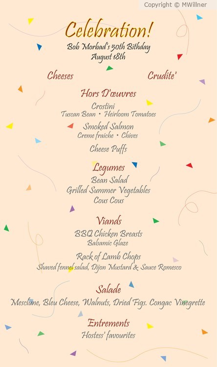 Place Setting Birthday Menu