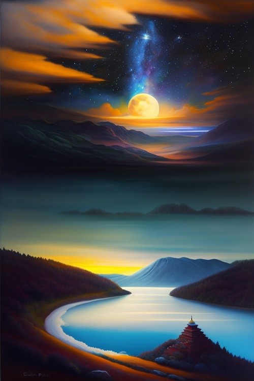 paisagem com pintura óleo cromada
