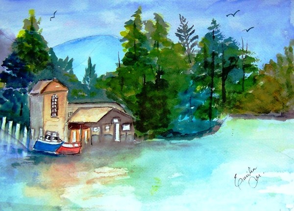watercolor boathouse